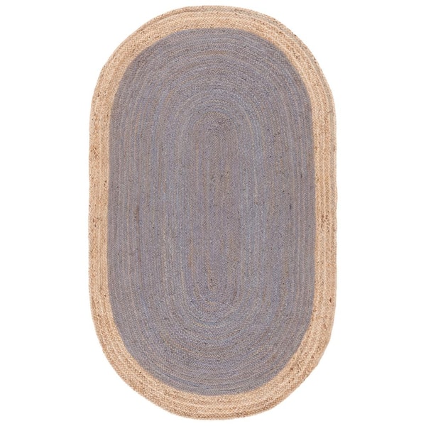 SAFAVIEH Natural Fiber Gray/Beige 6 ft. x 9 ft. Woven Ascending Oval Area Rug