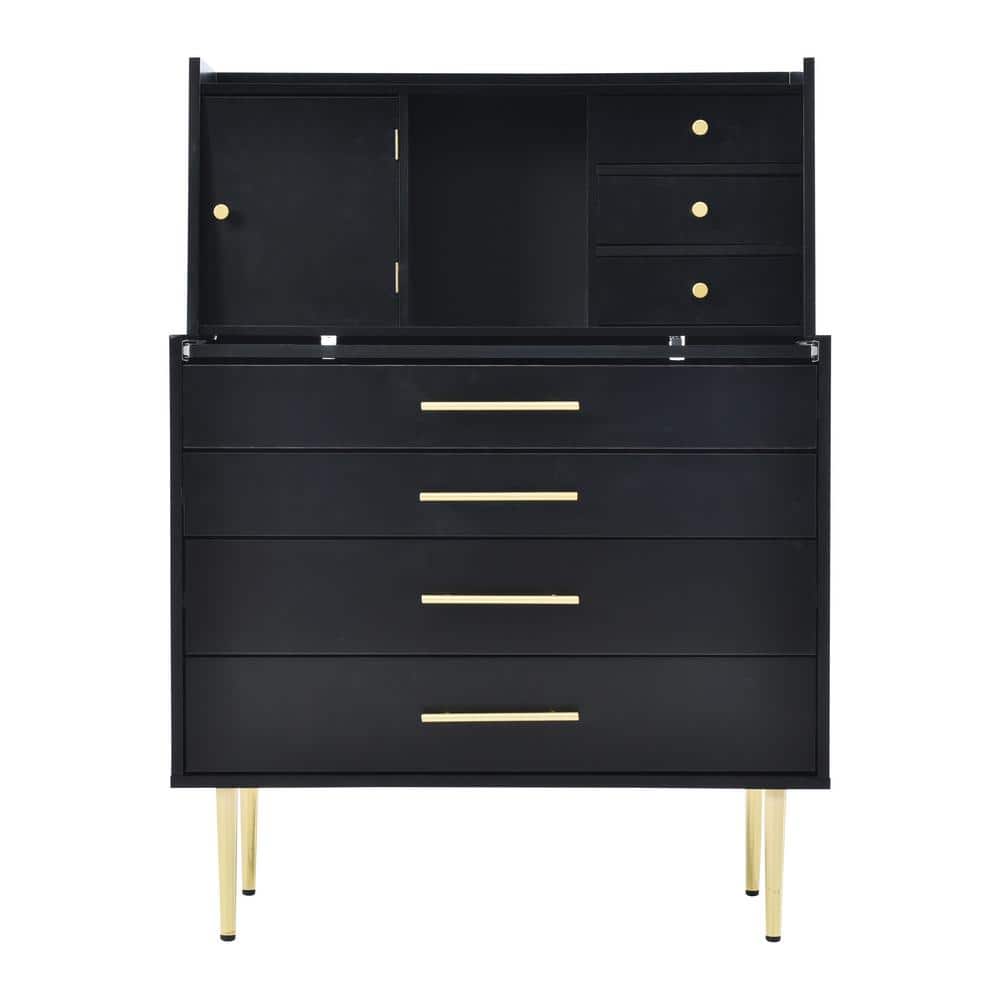 31.5 in. W x 16.9 in. D x 43.3 in. H Large Rectangular Black Linen with Mirror