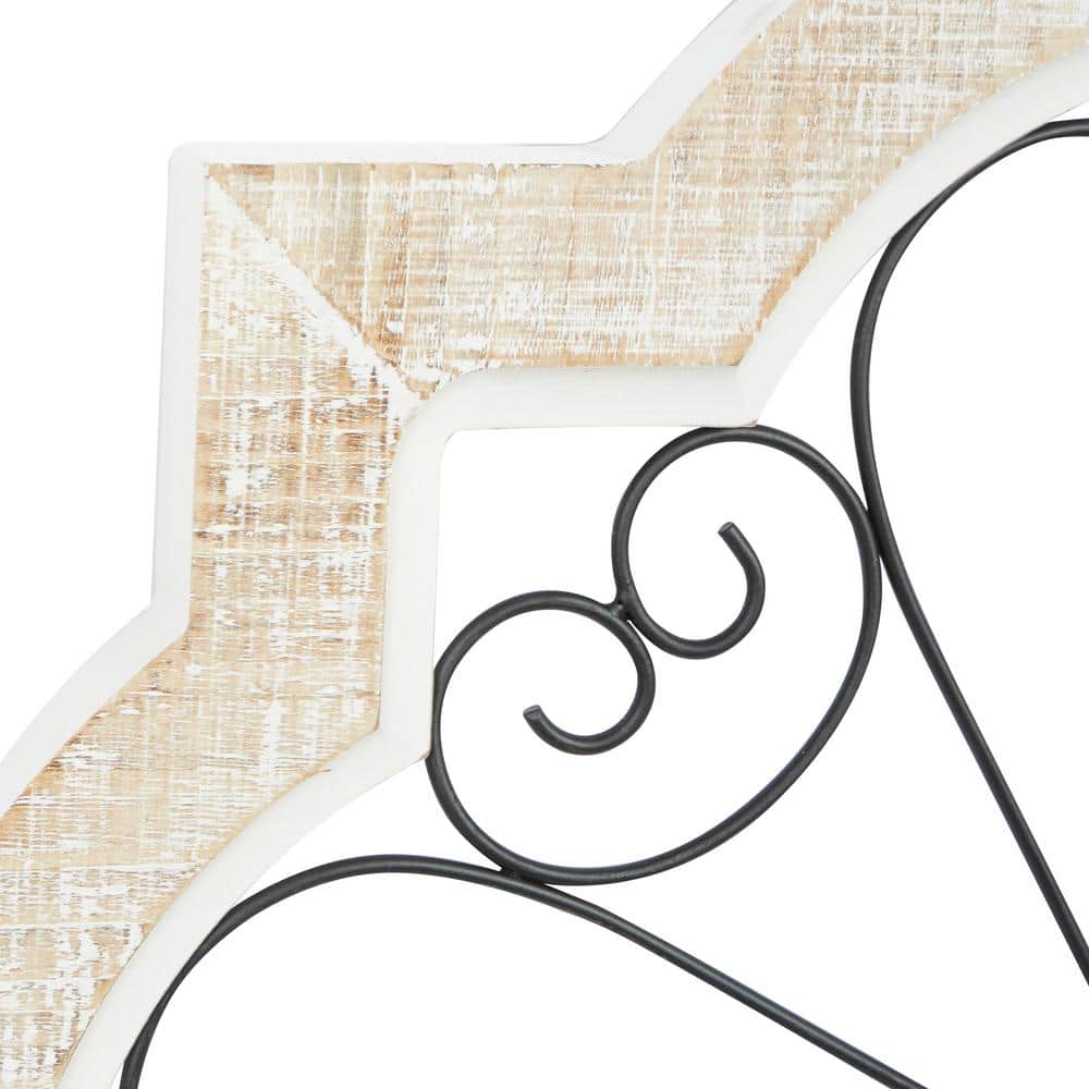 White Wooden Scroll Wall Decor with Metal Scrollwork