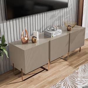 Yaztra Light Taupe and Vintage Gold Low Profile 60 in. W Tv Stand Fits TV's up to 65 in. With 3-Cabinets
