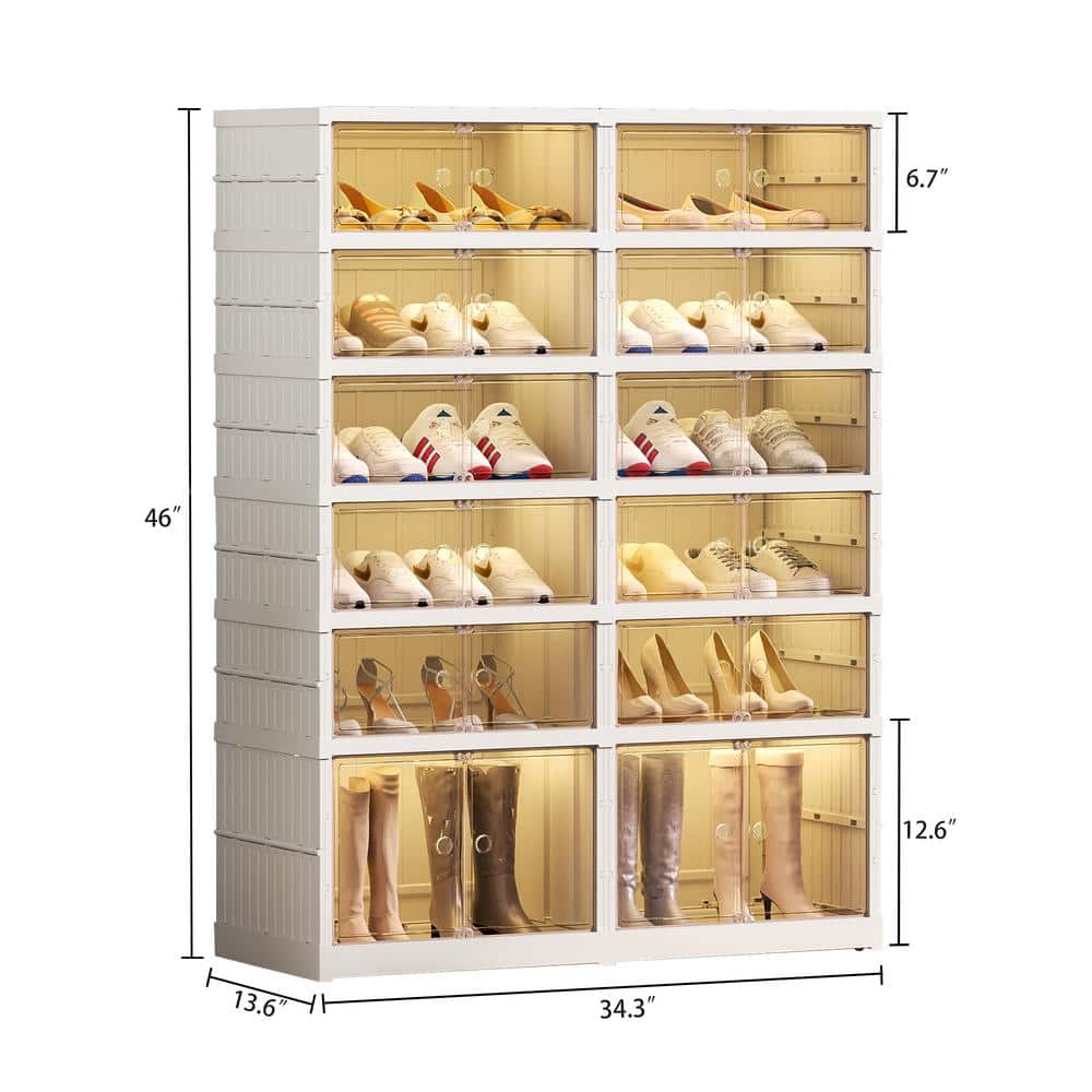 White 6-Tier Plastic Shoe Storage Rack with Clear Doors