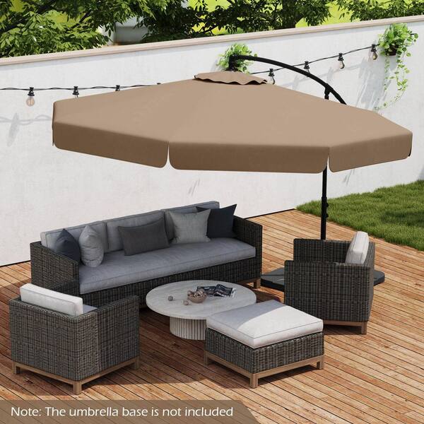 brown patio umbrella base stand included 10 ft WELLFOR 10 ft. Patio Cantilever Umbrella in Brown Outdoor Tilt Umbrella with Metal Crossed Stand