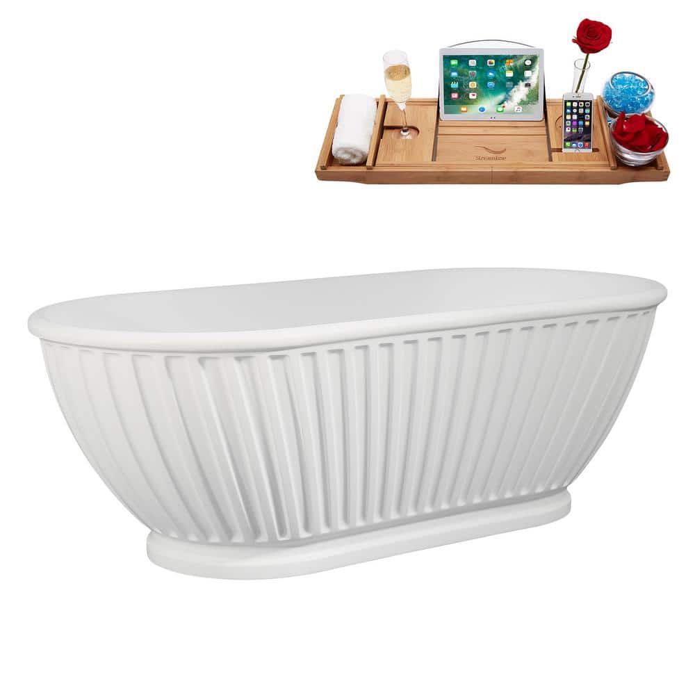 67" Matte White Acrylic Freestanding Double Slipper Tub with Tray