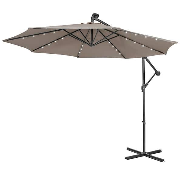 WELLFOR 10 Ft. Steel Cantilever Tilt Patio Umbrella in Brown