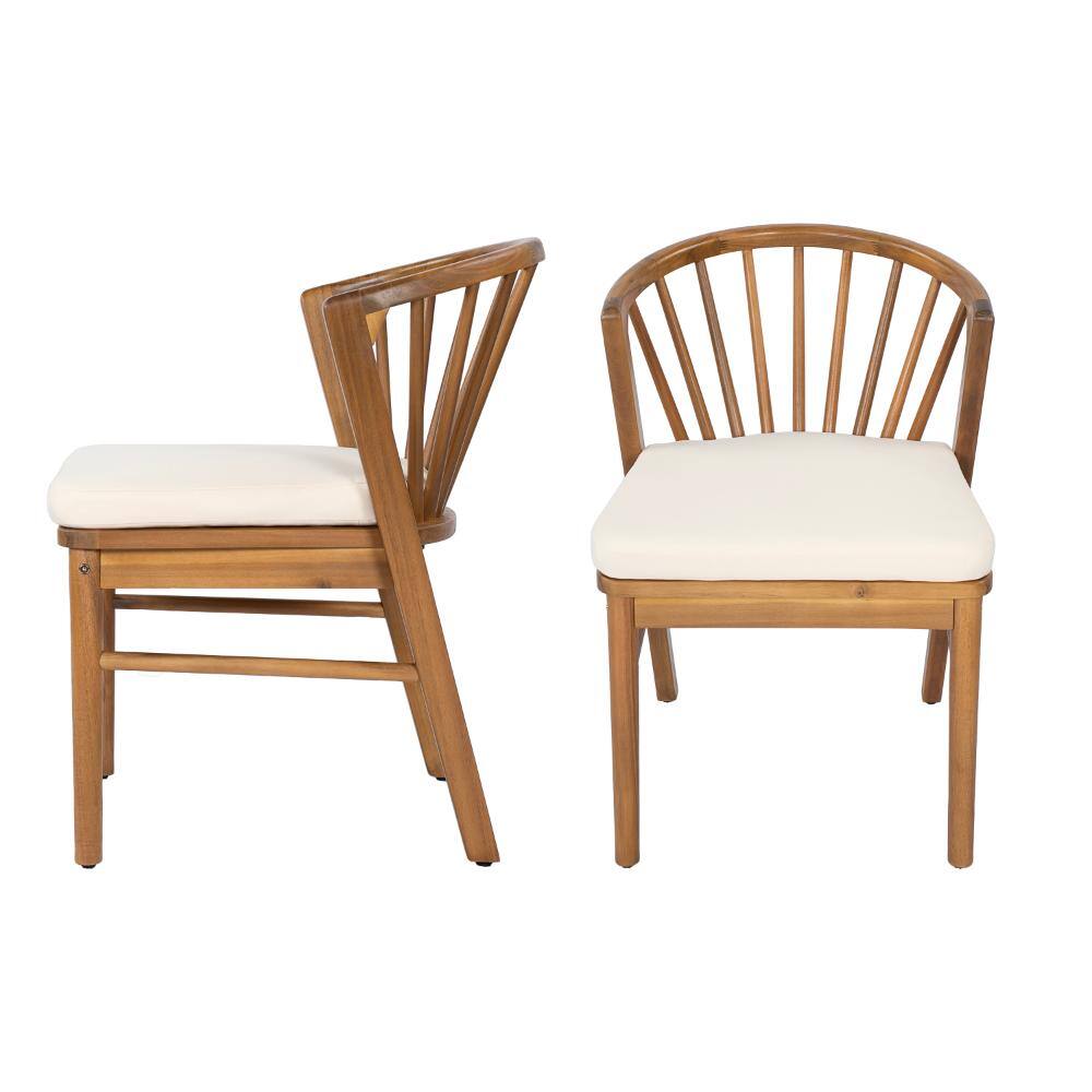 Set of 2 Acacia Wood Outdoor Dining Chairs with Cream Washable Cushion,for Backyard, Poolside, Garden,Teak price history on PriceWatchPro