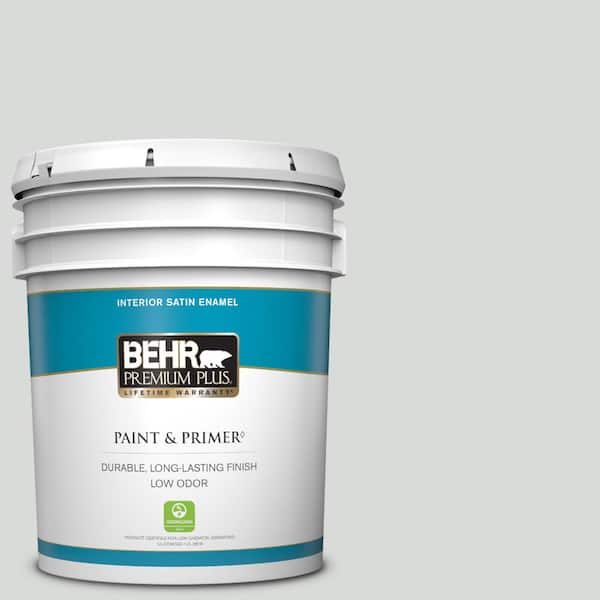BEHR PREMIUM PLUS 5 gal. #N460-1 Evening White Satin Enamel Low Odor Interior Paint & Primer