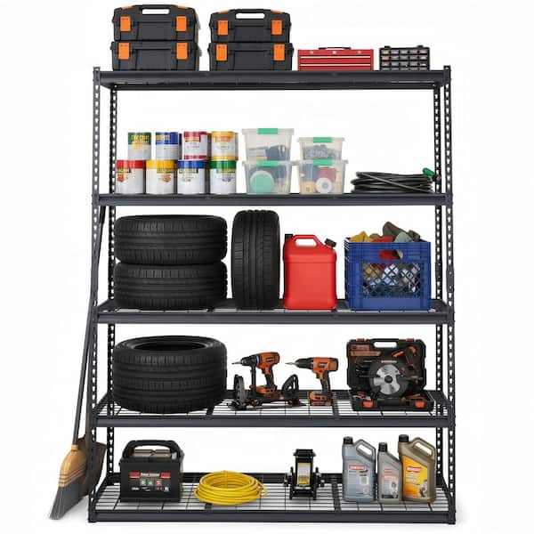 5-Tiers Heavy Duty Metal Adjustable Garage Storage Shelving Unit in Black (60 in. W x 78 in. H x 24 in. D)