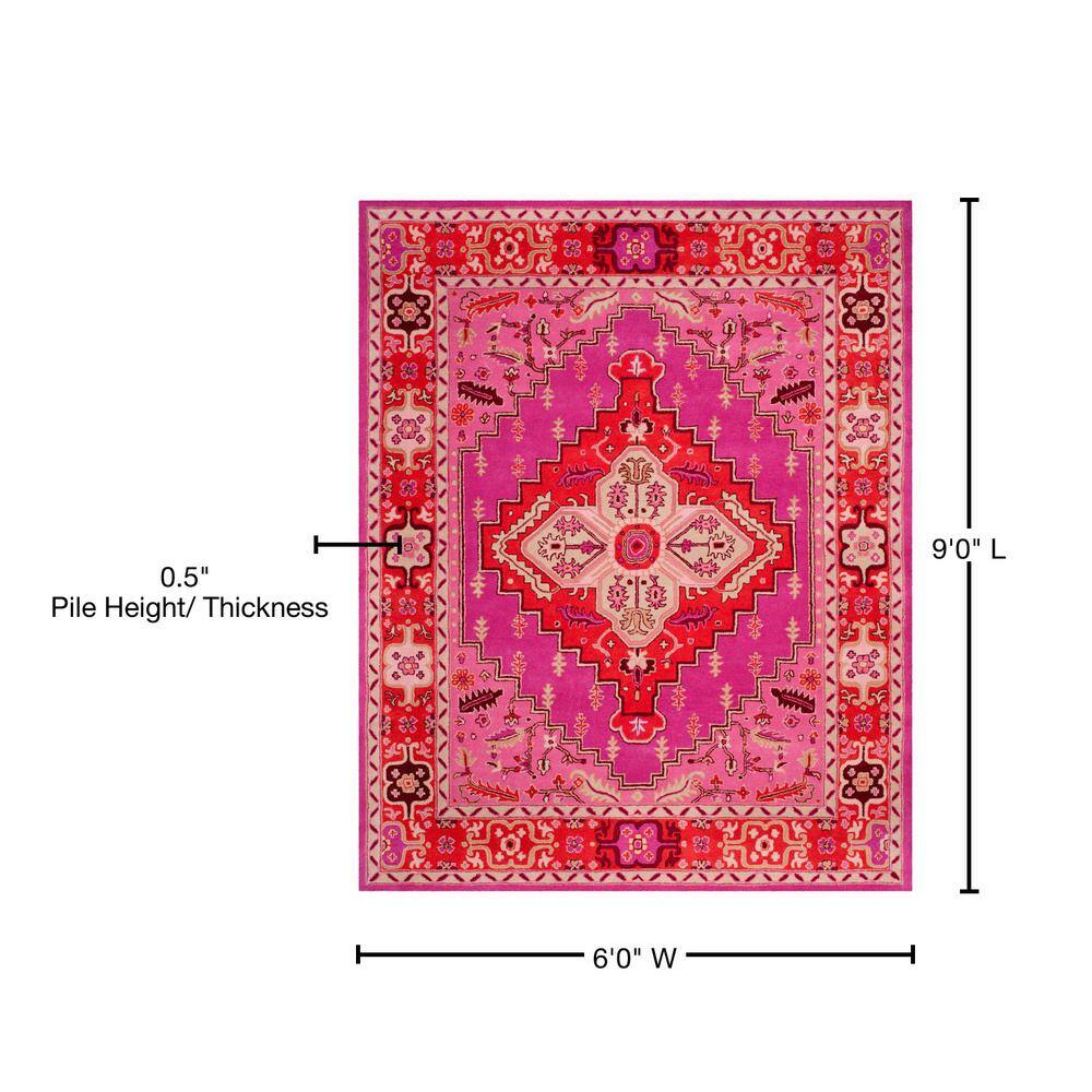 Bellagio Red and Pink Wool 6' x 9' Handmade Tufted Area Rug