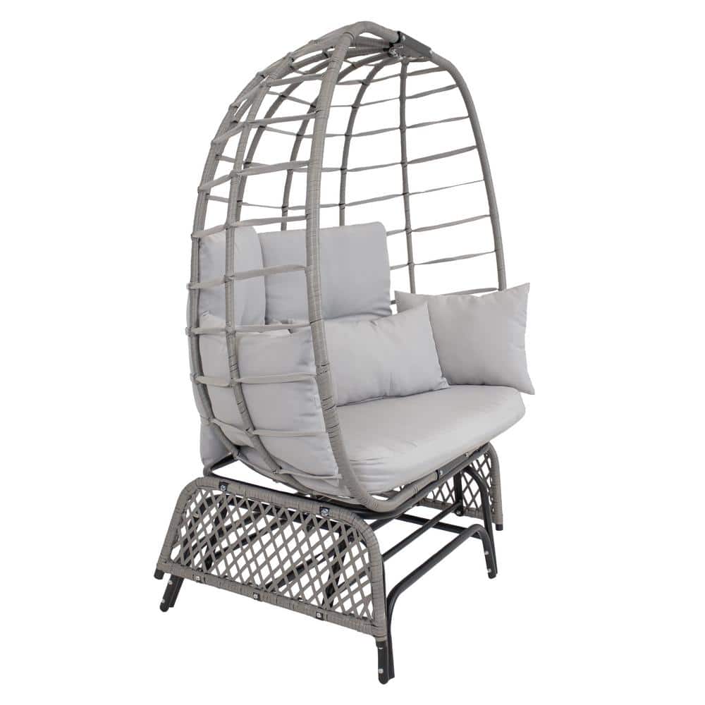 Gray Polyrattan Double Egg Chair Glider with Cushions