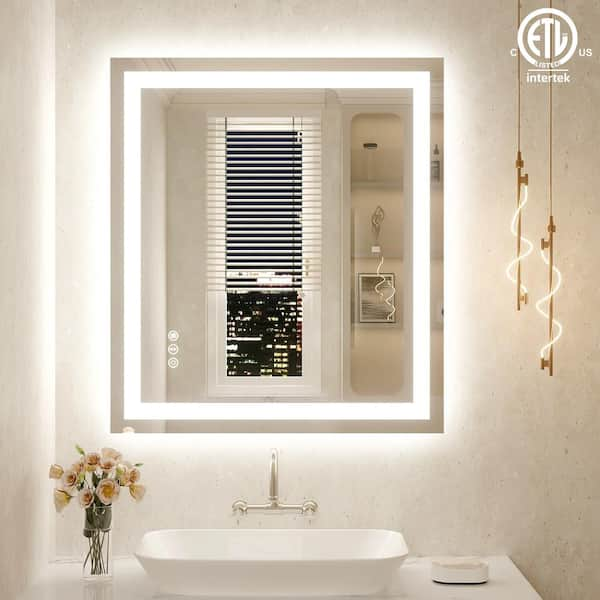 36 in. W x 32 in. H Rectangular Tempered Glass Frameless Anti-Fog Dimmable Wall Mounted Bathroom Vanity Mirror