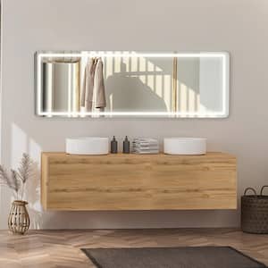 64 in. W x 21 in. H Rectangle Adjustable Brightness LED Light Bathroom Mirror Wall Full-Length Dresser Mirror 3 Color