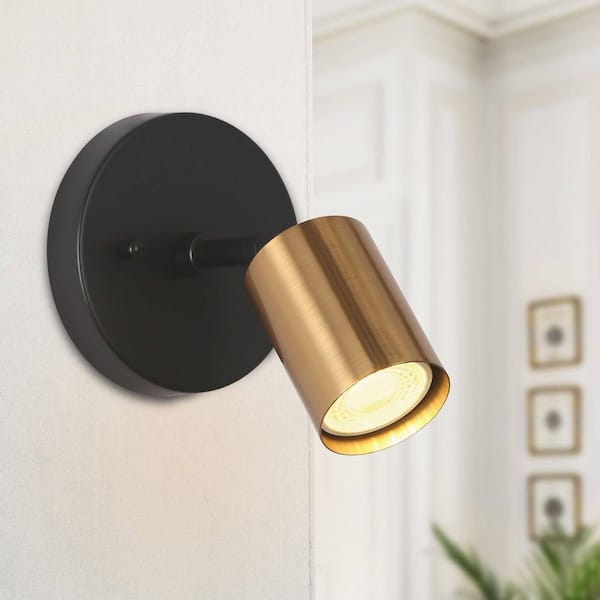 Sharre Modern 4.7 in. 1-Light Brass and Black Wall Sconce, Adjustable Vintage Wall Light with Metal Shade for Bedroom