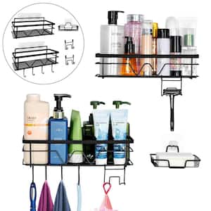 TZAMLI Shower Caddy Organizer, Clear Shower Shelves with Razor Holder Hook  and Soap Dish, Plastic Wall Bathroom Storage Adhesive Shower Rack for Dorm
