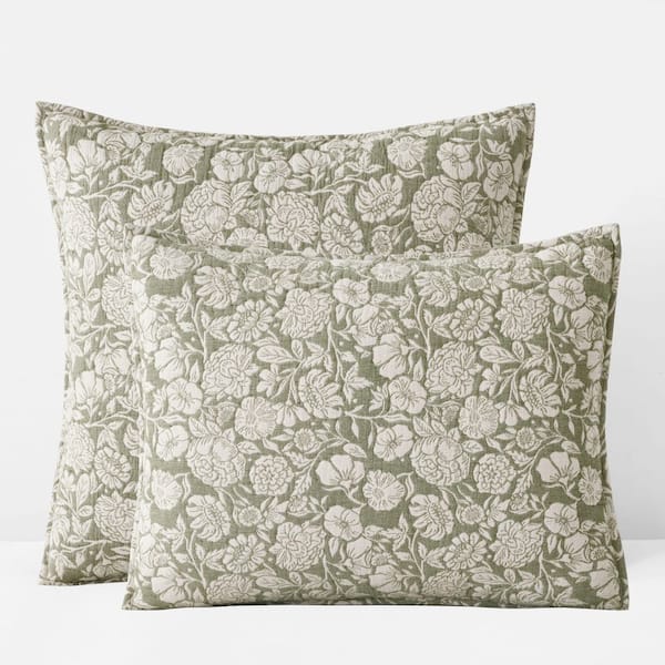 Company Cotton Kyla Floral Quilted Moss Cotton King Sham