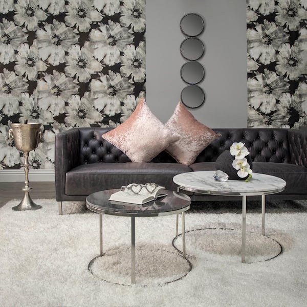 Liv & Skye Black 12 in. x 48 in. Modern Wood With 4-Mirrored Circles Framed Mirror