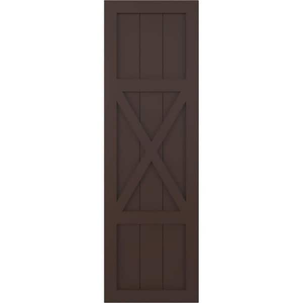 Ekena Millwork True Fit 12 in. x 39 in. PVC Center X-Board Farmhouse Fixed Mount Board and Batten Shutters in Raisin Brown (Per Pair)