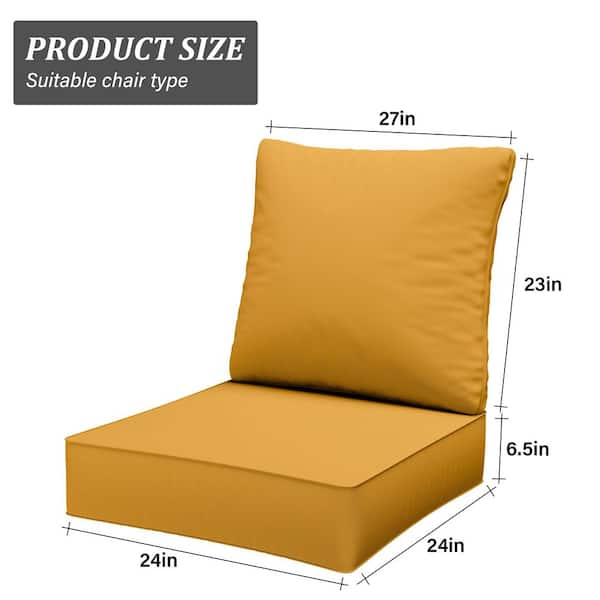 24 in. x 24 in. x 6.5 in. Outdoor Repacement Deep Seating Lounge Chair Cushion with Backrest Yellow
