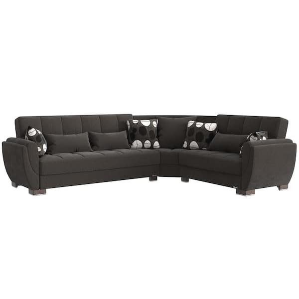 Ottomanson Basics Air Collection 3-Piece 108.7 in. Chenille Convertible Sofa Bed Sectional 6-Seater With Storage, Grey