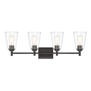 Westin 31 in. 4-Light Matte Black Modern Industrial Vanity with Clear Glass Shades