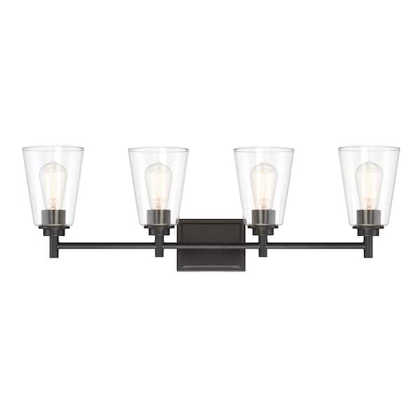 Designers Fountain Westin 31 in. 4-Light Matte Black Modern Industrial Vanity with Clear Glass Shades