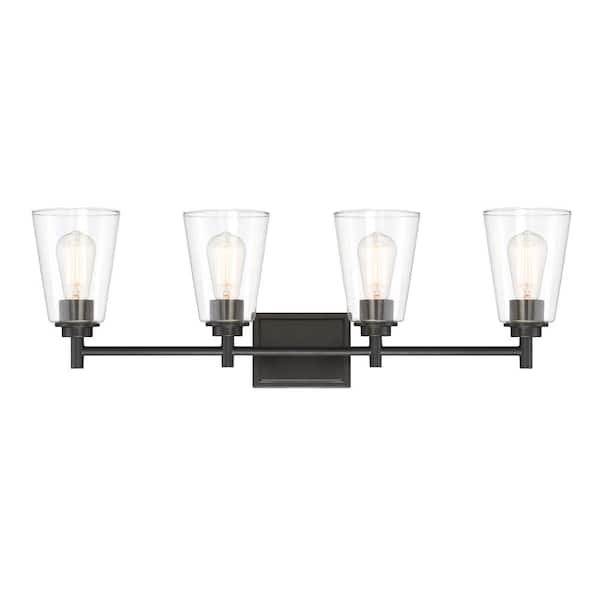 Westin 31 in. 4-Light Matte Black Industrial Vanity Light with Clear Glass Shades