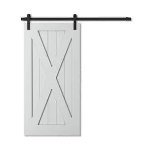 83 in. x 40 in. X-Panel, Gray Wood Barn Door with Solid Core and Hardware Included