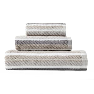 Ocean Bay Stripe Grey 3-Piece Terry Cotton Bath Towel Set