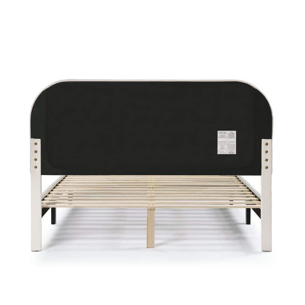 Cream Upholstered Queen Bed with Tufted Headboard and Nailhead Trim