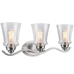 3-Light Satin Nickel Vanity Light with Clear Glass Shade