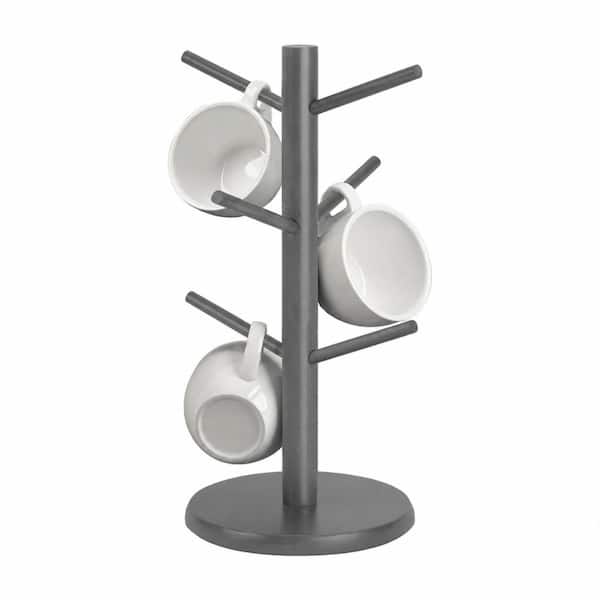 Wooden Mug Holder Tree with 6 Hooks, Coffee Cup Organizer for Kitchen and Office, Gray Tree, Holder,