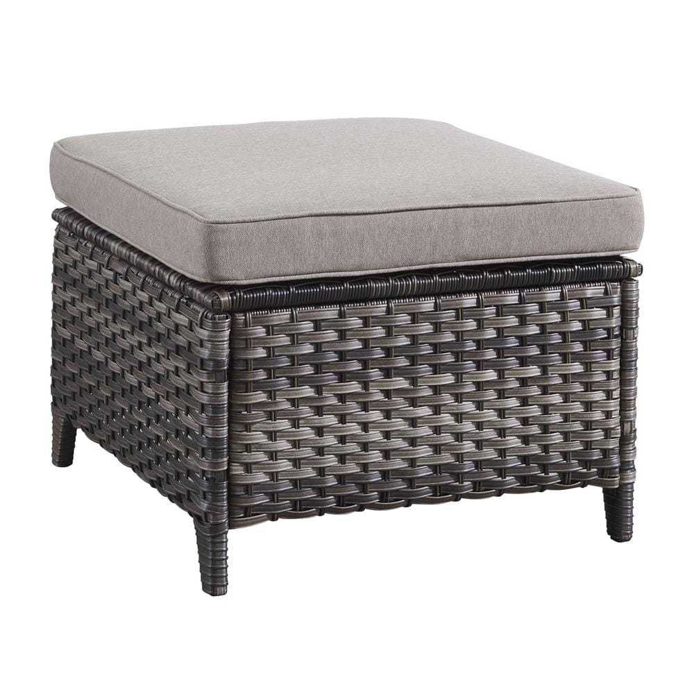 Gray Wicker and Steel Outdoor Ottoman Set with Cushions