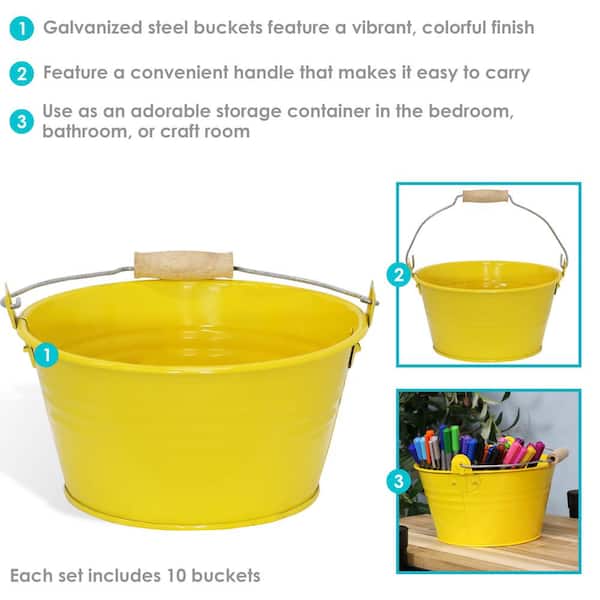 Sunnydaze Decor Galvanized Steel Bucket Planter with Handle - Yellow - (Set  of 10) NHU-538 - The Home Depot