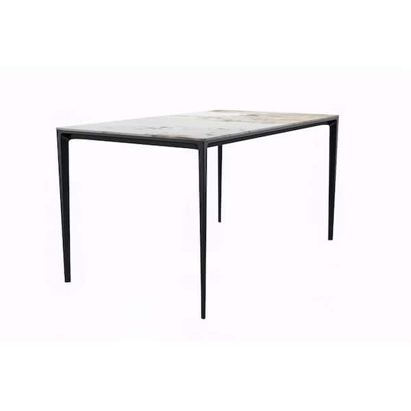 Leisuremod Avo Modern White Grey Rectangular Sintered Stone Tabletop 62 in. 4 Legs Stainless Steel Dining Table Seats 8