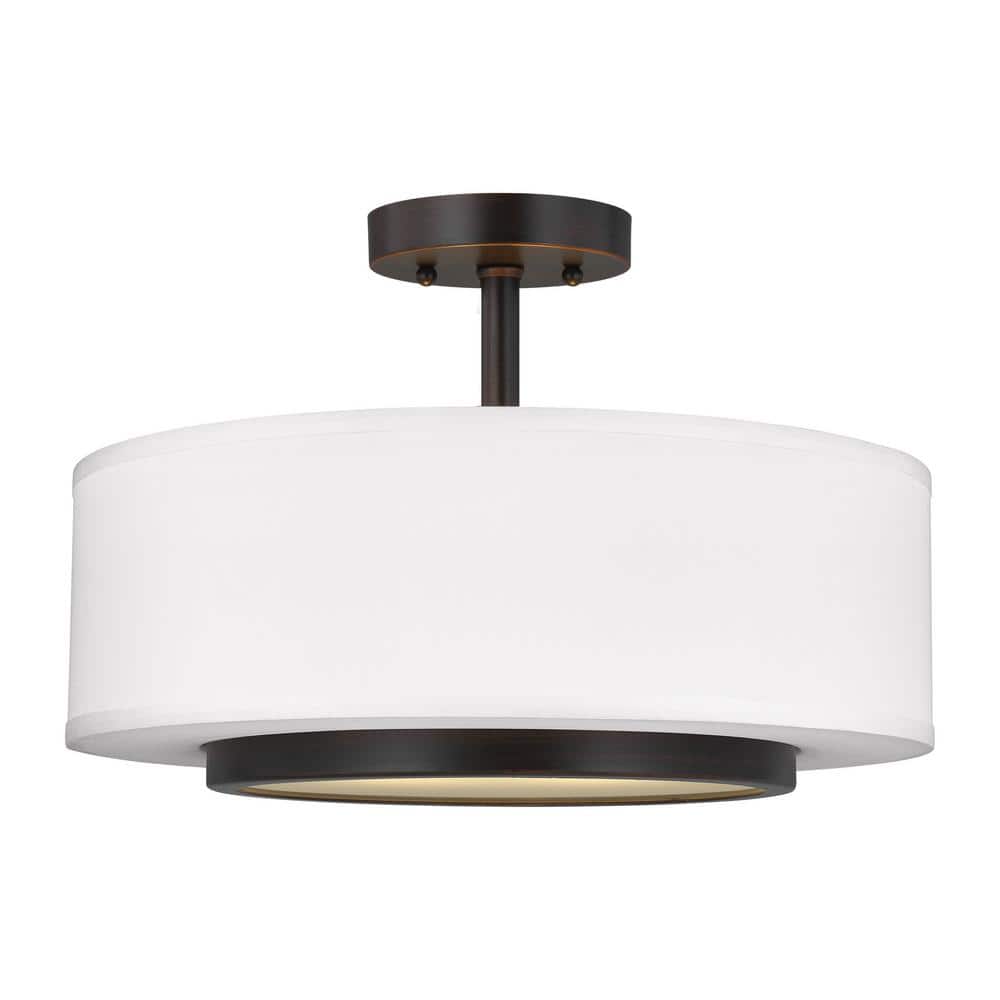 Nance Bronze 2-Light Semi-Flush Convertible Pendant with Satin Etched Glass