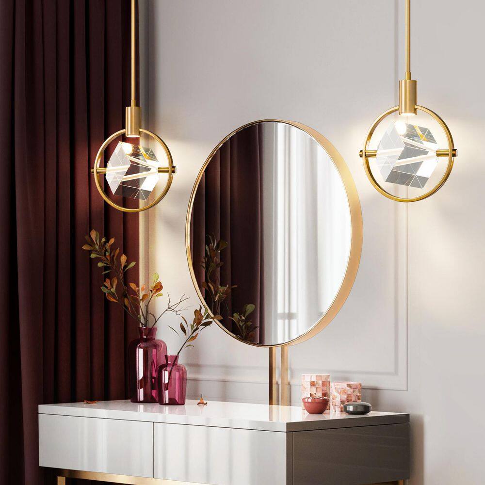 Home Lighting 6W 1-Light Gold Brushed Brass Finish Mini LED Crystal Pendant Light Metal Rod Ceiling for Kitchen Island price history on PriceWatchPro