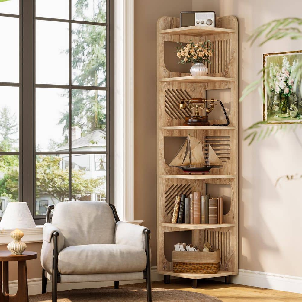 BYBLIGHT Eulas 71.9 in. Tall Natural Color Wood 6-Shelf Standard