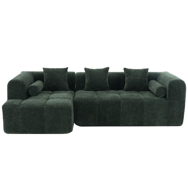 Luxury Collection 101.2 in. Rolled Arm 2-Piece L-Shaped Modular Chenille Full-Compressed Sectional Sofa in. Green