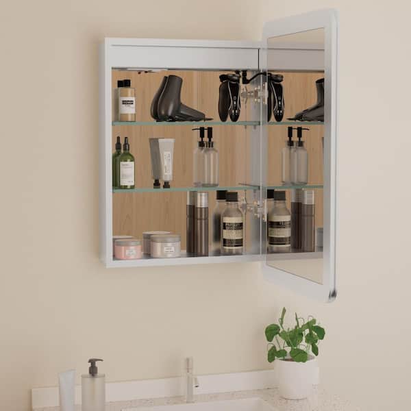 Aura 24 in. W x 30 in. H Rectangular Aluminum Recessed/Surface Mount Dimmable Medicine Cabinet with Mirror, Right Hinge