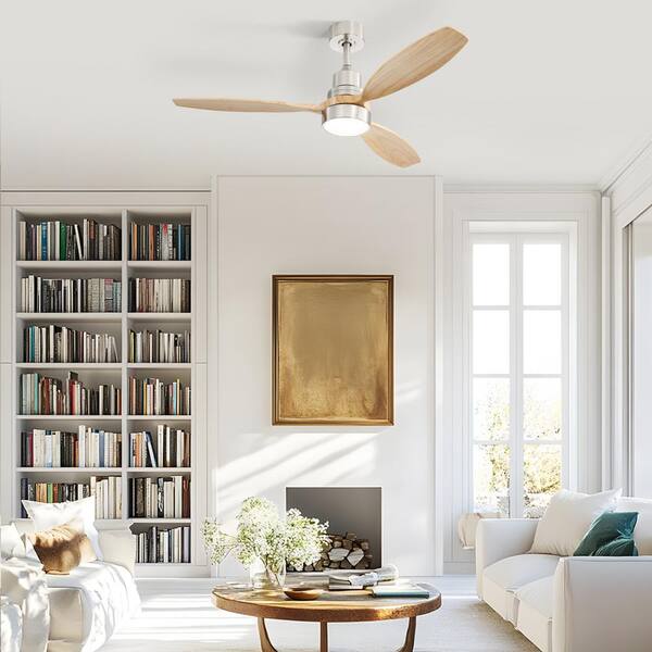 Sofucor 52 in. Indoor/Outdoor Wood Nickel Ceiling Fan with Light