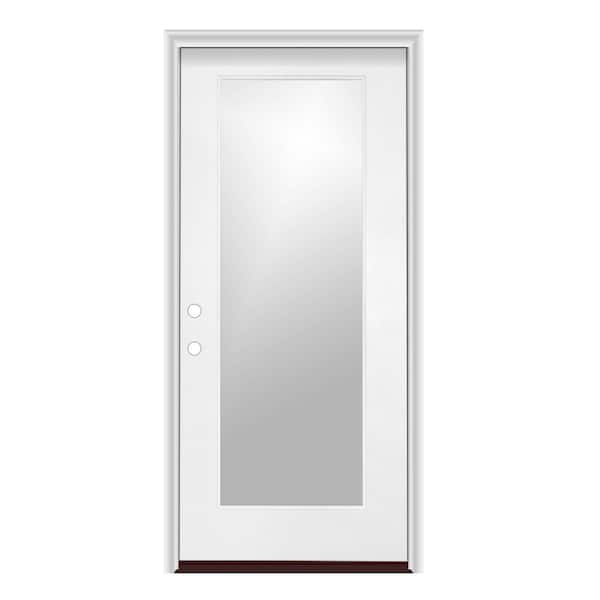 36 in. x 80 in. Right-Hand/Inswing Full Lite Direct Glazed Smooth Fiberglass Prehung Door w/PVC Frame