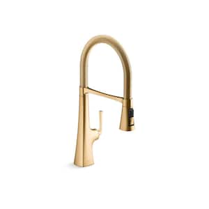 Graze Semi-Professional Single-Handle Pull Down Sprayer Kitchen Faucet in Vibrant Brushed Moderne Brass