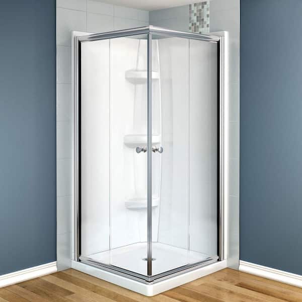 MAAX Centric 32 in. x 32 in. x 73 in. Corner Square Shower Kit in Chrome with Clear Glass, Walls and Base in White