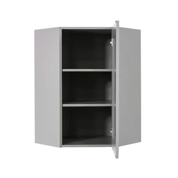 Anchester Assembled 24x30x12 in. Wall Diagonal Corner Cabinet with 1 Door 2 Shelves in Light Gray