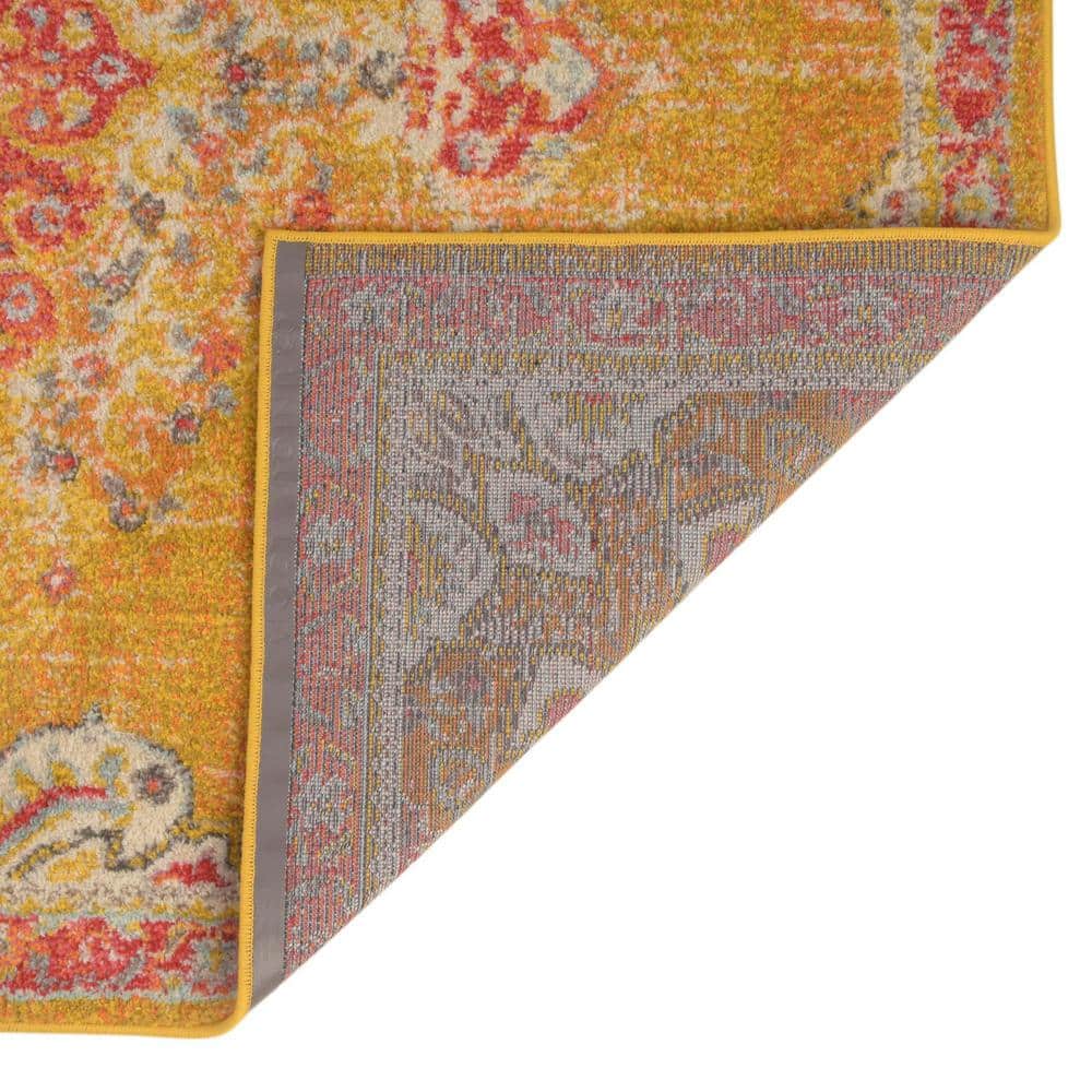 Gold and Red Medallion Synthetic Indoor Area Rug