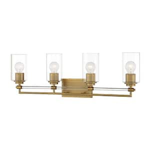 Binsly 32 in. 4-Light Aged Brass Vanity Light with Clear Glass Shades