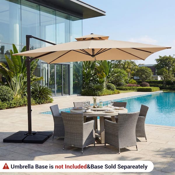 10 ft. x 10 ft. Square Two-Tier Top Rotation Outdoor Cantilever Patio Umbrella with Cover in Beige