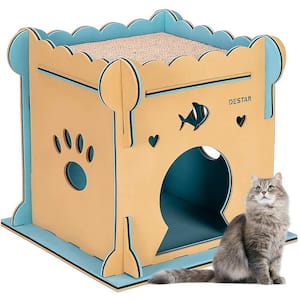 18.9 in. Waterproof Easy Set-Up DIY Cat House with Kitty Scratching Board