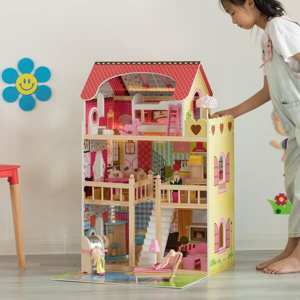 Wooden Doll House with Toys and Furniture Accessories with LED Light for  Ages 3 plus