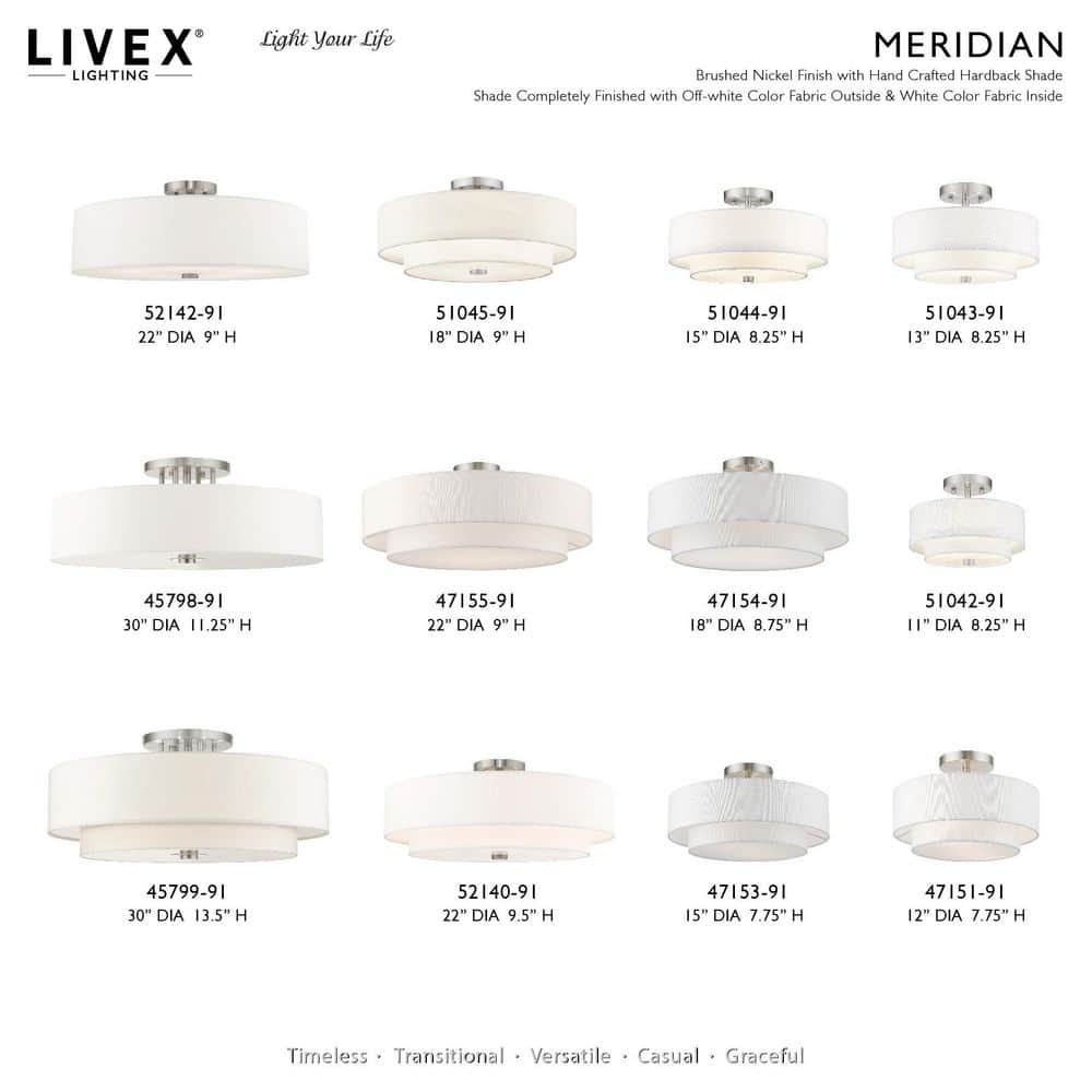 Meridian Brushed Nickel 5-Light Indoor Drum Flush Mount with Off-White Shade