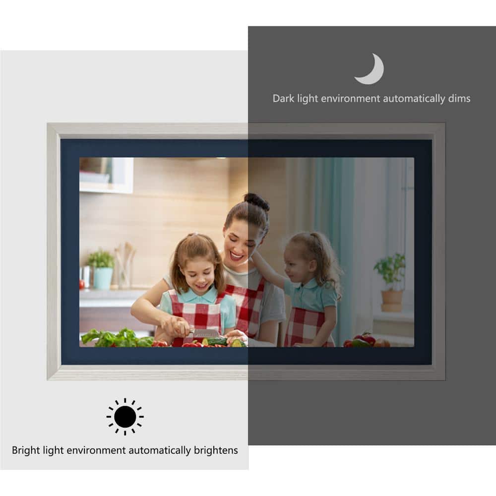 White Wood 21.5" Smart Digital Picture Frame with Alexa